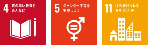 4.質の高い教育をみんなに 5.ジェンダー平等を実現しよう 11.住み続けられるまちづくりを